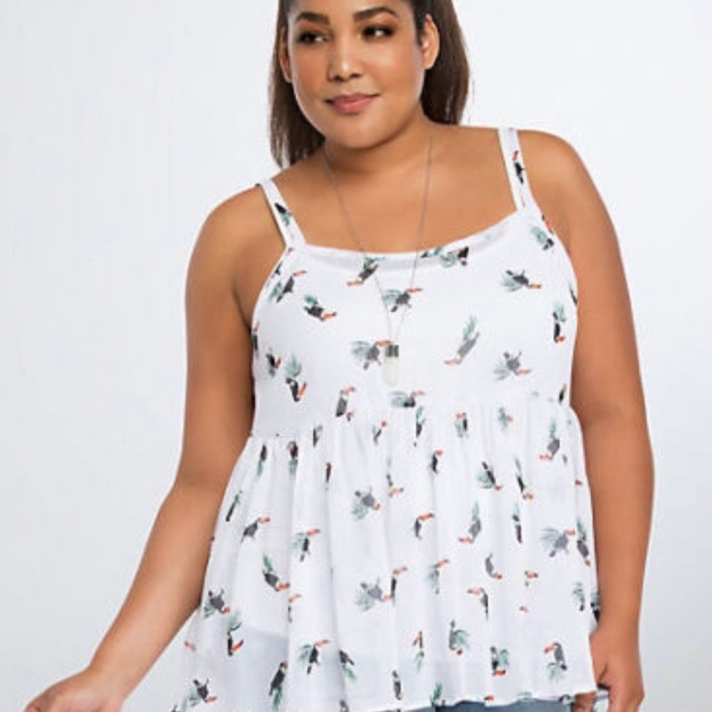 Torrid 0 US 14 NWT $34.50 Toucan Tropical Print Babydoll Cami Tank Swing Top